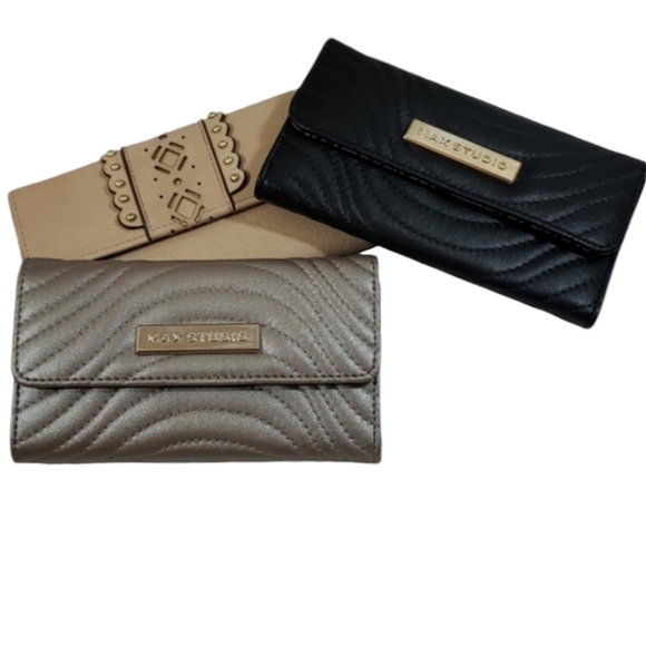 MAX STUDIO~Black Gray Beige Snap Open Wallets~3~ - Picture 1 of 13